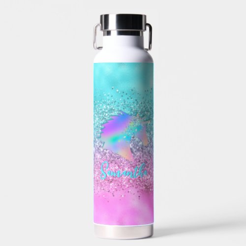 Chic Aqua Pink Unicorn Glitter glam monogram Water Bottle