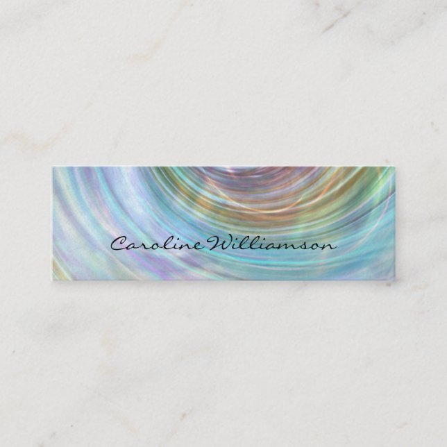 Chic Aqua Purple Gold Swirling Wave Mini Business Card (Front)