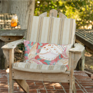 Chic Aqua Turquoise Coral Red Seashells Pattern Lumbar Pillow