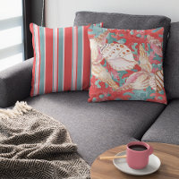 Chic Aqua Turquoise Coral Red Seashells Pattern