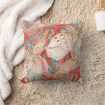Chic Aqua Turquoise Coral Red Seashells Pattern