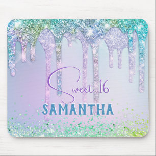 Chic aqua Unicorn Glitter birthday monogram Mouse Pad