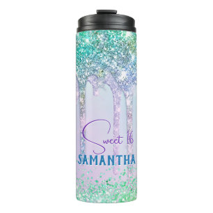 Chic aqua Unicorn Glitter birthday monogram Thermal Tumbler