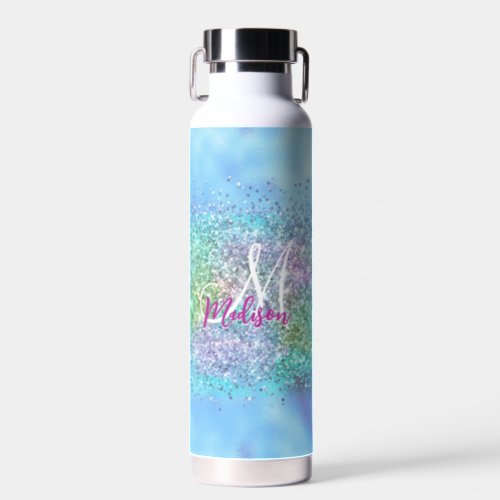 Chic aqua Unicorn Glitter sparkles monogram Water Bottle