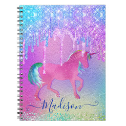 Chic aqua Unicorn rainbow Drips monogram Notebook