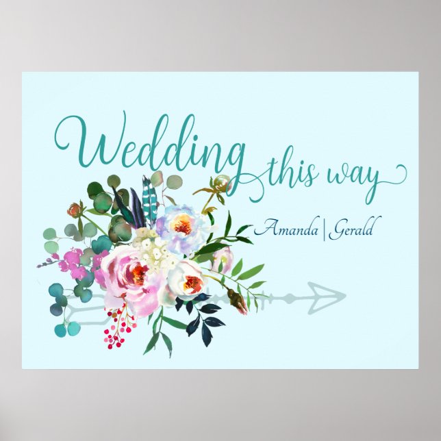 Chic Aquamarine Wedding This Way Arrow Sign (Front)