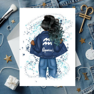 Chic Aquarius Zodiac Sign Denim Birthday Party Invitation
