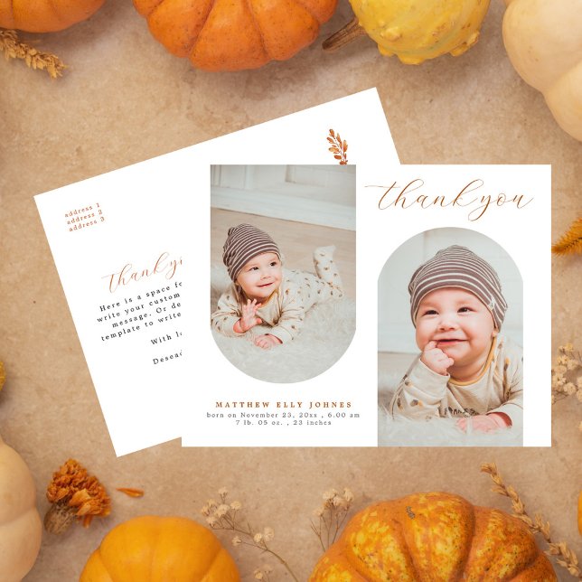 Chic Arch Photo Collage Minimalist Baby Thank You Postcard (Creator Uploaded)