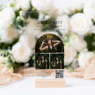 Chic Arch Photo Collage QR Code Graduation Party Acrylic Invitations