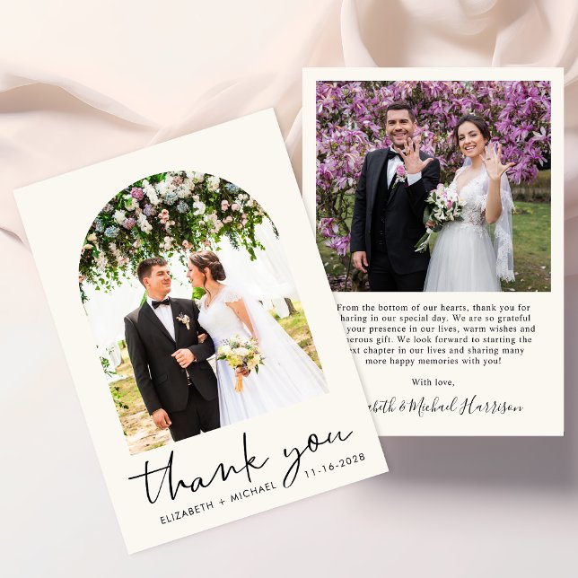 Chic Arch Photo Cream Wedding Thank You Card (Creator Uploaded)