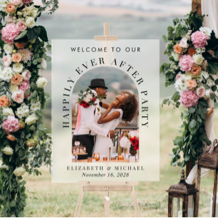 Chic Arch Photo Frosted Wedding Reception Welcome Acrylic Sign