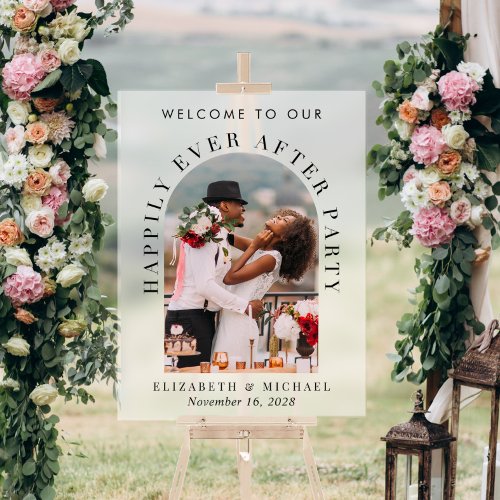 Chic Arch Photo Frosted Wedding Reception Welcome Acrylic Sign
