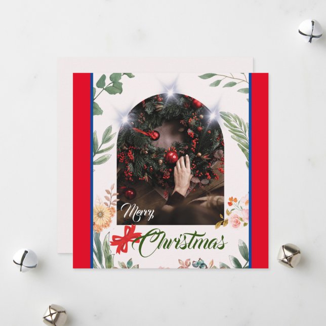 Chic arch photo typography merry christmas holiday card (Front/Back In Situ)