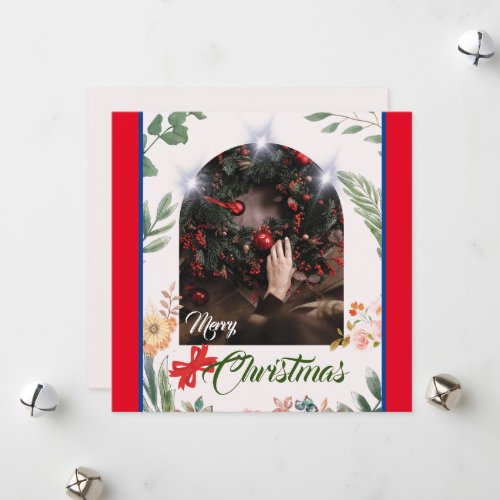 Chic arch photo typography merry christmas holiday card