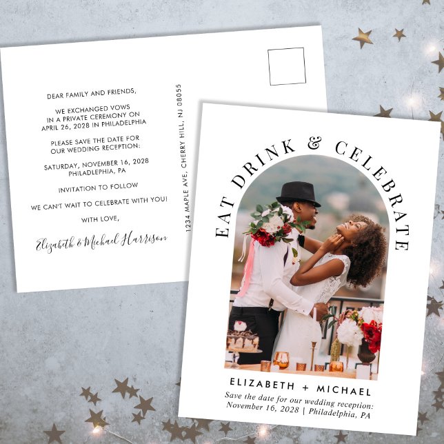 Chic Arch Photo Wedding Reception Save The Date Announcement Postcard (Creator Uploaded)