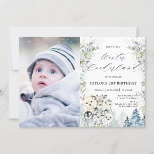 Chic Arctic Animals Winter Onederland 1st Birthday Invitation