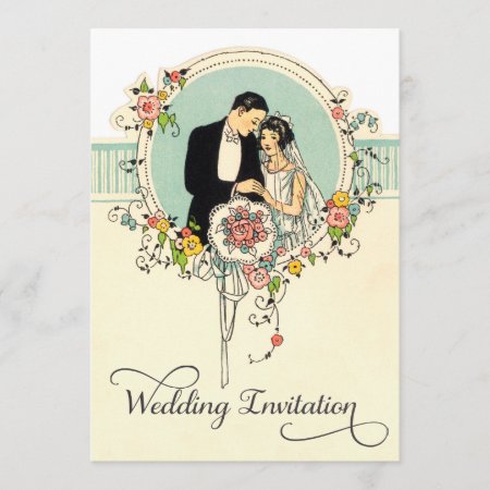 Chic Art Deco 1920's Bride & Groom Wedding Invitation