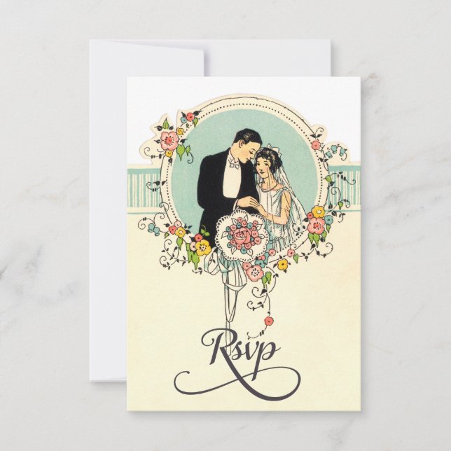 Chic Art Deco 1920's Bride & Groom Wedding Rsvp Card (Front)