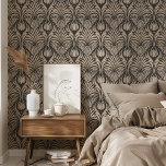 Chic Art Deco Floral Feather Pattern Black & Beige Wallpaper<br><div class="desc">Elevate your interior decor with this sophisticated Art Deco Peel & Stick wallpaper, featuring a striking floral feather pattern in a bold black and beige color scheme. The design embodies the elegance and glamour of the Art Deco era, with intricate detailing that adds a touch of vintage charm and modern...</div>