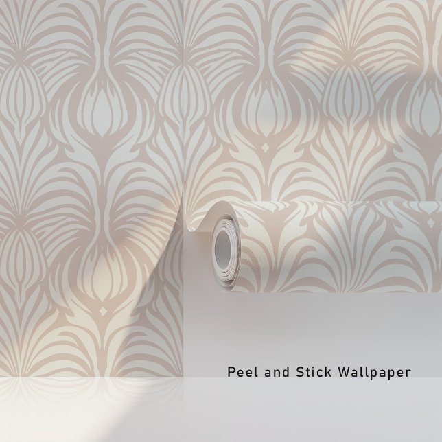 Chic Art Deco Floral Feather Pattern Soft Beige Wallpaper (Creator Uploaded)