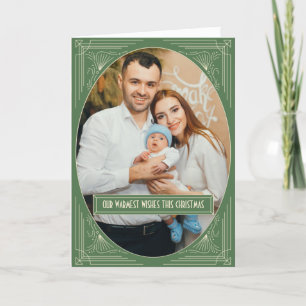 Chic Art Deco Green Frame Custom Photo Christmas Holiday Card