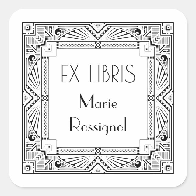 Chic Art Deco Personal Name Ex Libris Bookplate (Front)
