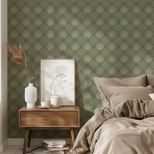 Chic Art Deco Sage Green Geometric Design Wallpaper