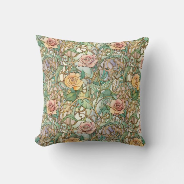 Chic art nouveau roses throw pillow (Front)