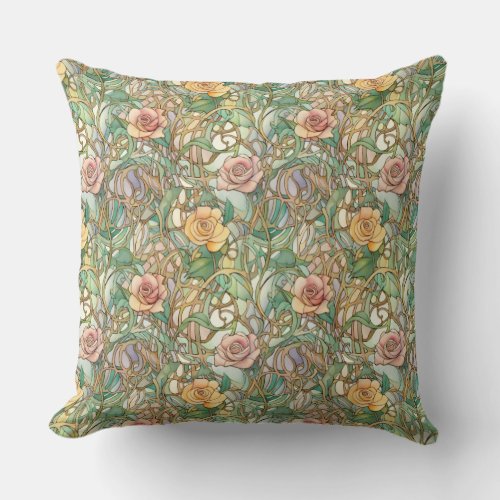 Chic art nouveau roses throw pillow