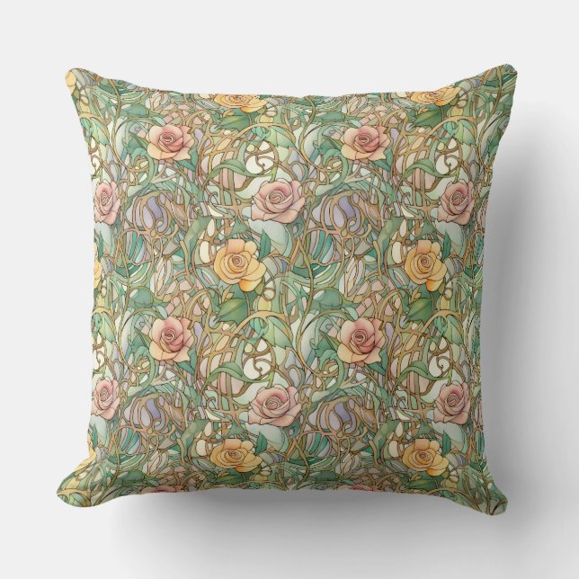Chic art nouveau roses throw pillow (Front)