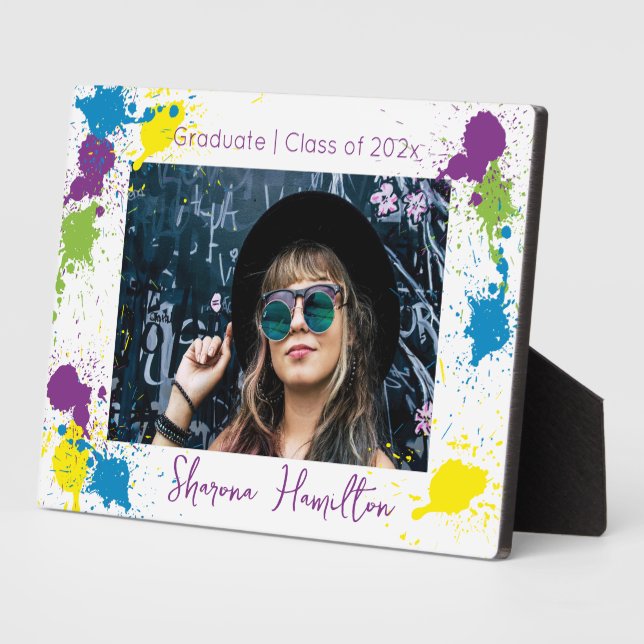 Chic Artistic Spatter Paint Graduate 5x7 Desktop  Plaque (Side)
