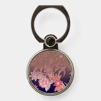 Chic Artsy Orange Blue Floral Rose Gold Glitter Phone Ring Stand by BlackStrawberry_Co at Zazzle