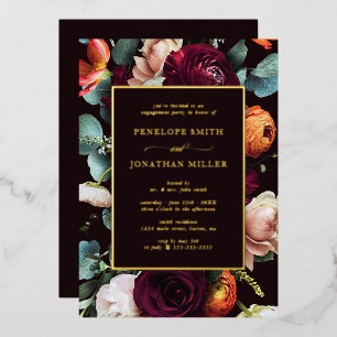 Chic Autumn Eucalyptus Floral Engagement Party Foil Invitation