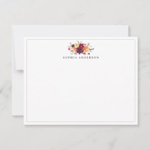 Chic Autumn Fall Burgundy Orange Floral Watercolor Note Card