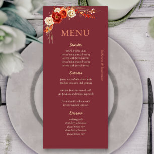 Chic Autumn Fall Floral Orange Terracotta Wedding Menu