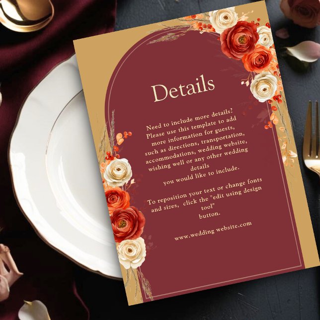 Chic Autumn Fall Floral Orange Wedding details Enclosure Card (Creator Uploaded)