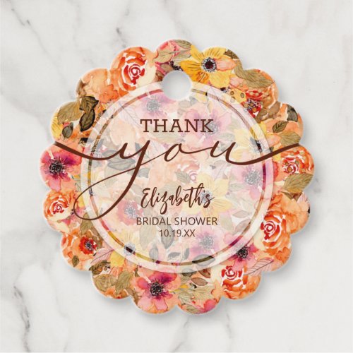 Chic Autumn Floral Bridal Shower Thank You Favor Tags