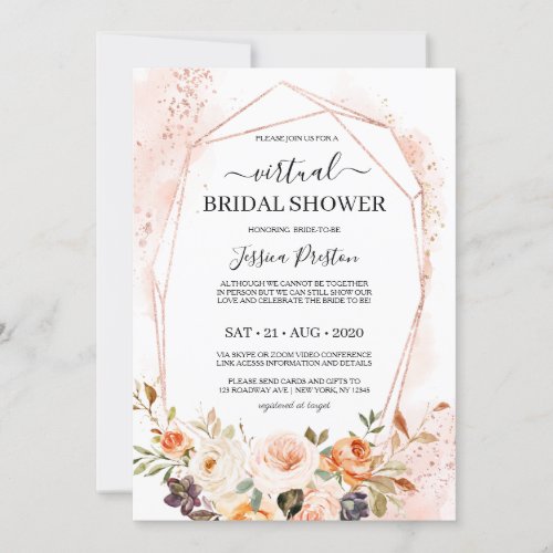 Chic Autumn Floral Geometric Virtual Bridal Shower Invitation