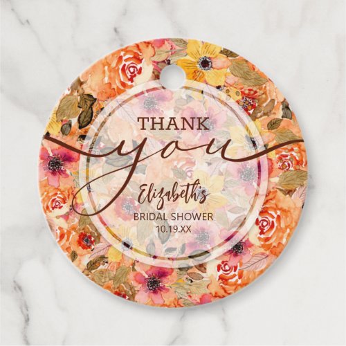 Chic Autumn Flowers Bridal Shower Thank You Favor Tags