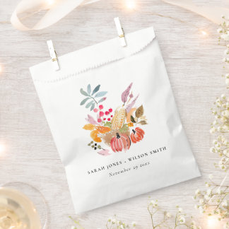 Chic Autumn Harvest Pumpkin Watercolor Wedding Favor Bag