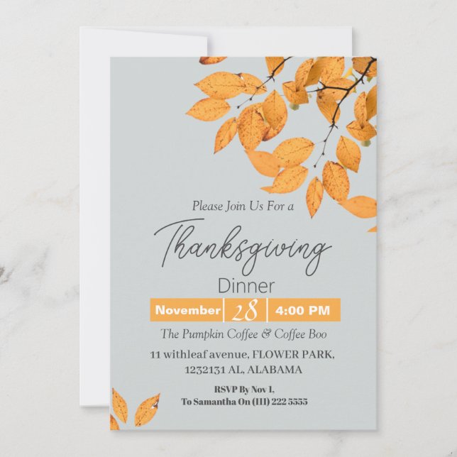 Chic Autumn Leaf Thanksgiving Multi Photo Back Invitation (Front)