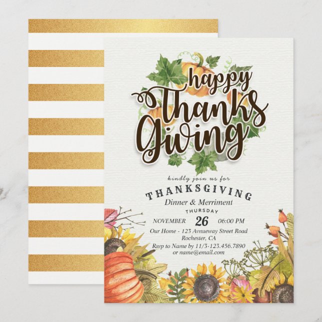 Chic Autumn Maple Leaves Thanksgiving Dinner Party Invitation (Front/Back)