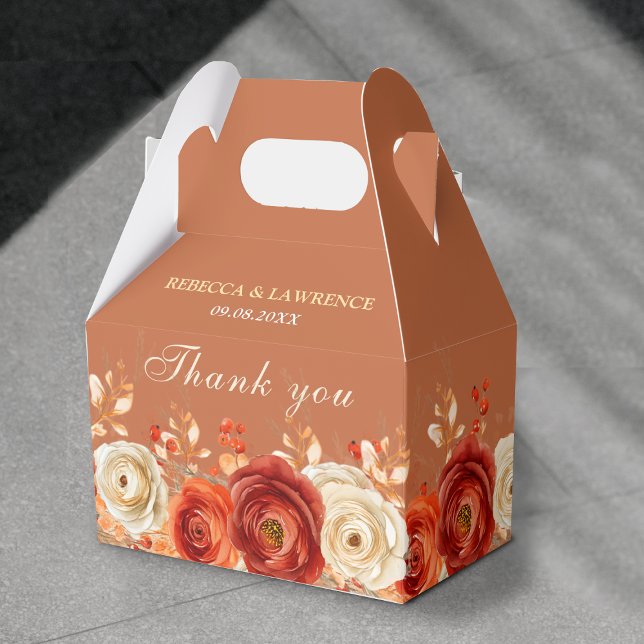 Chic autumn orange terracotta floral wedding  favor boxes (Creator Uploaded)