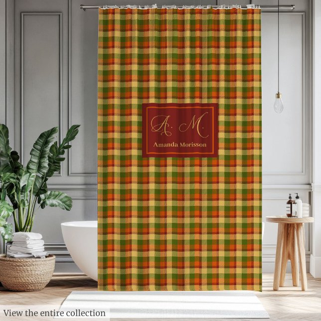 Chic Autumn Plaid Shower Curtain Cozy Custom Name (Autumn Plaid Shower Curtain Cozy Custom Name Accent)
