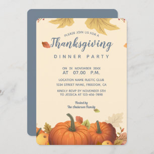 Chic Autumn Pumpkin Fall Leaves Dinner Trendy Invitation