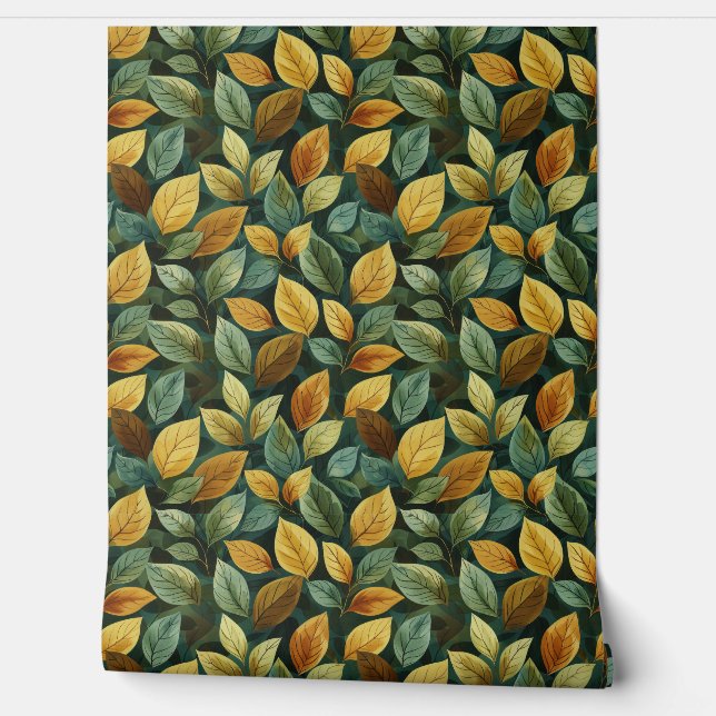 Chic autumn terracotta orange yellow sage fall wallpaper  (Unrolling)