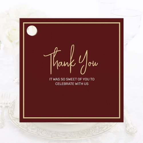 Chic Autumn Winter Burgundy Gold Guest Thank You Favor Tags