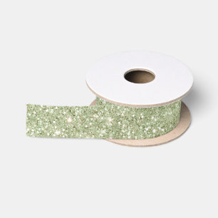 Chic Avocado Green Glitter Birthday Satin Ribbon