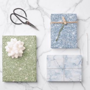 Chic Avocado Green Glitter Birthday Wrapping Paper Sheets