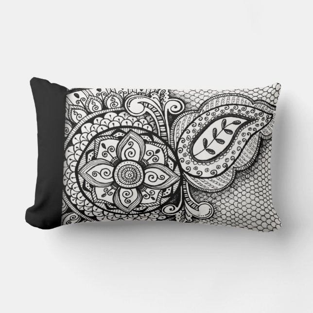 Chic Aztec Exotic Ethnic Tribal Ikat Batik Pattern Lumbar Pillow (Front)